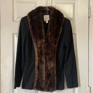 Joseph ribkoff black brown fur fancy elegant coat blazer jacket v neck 8 light